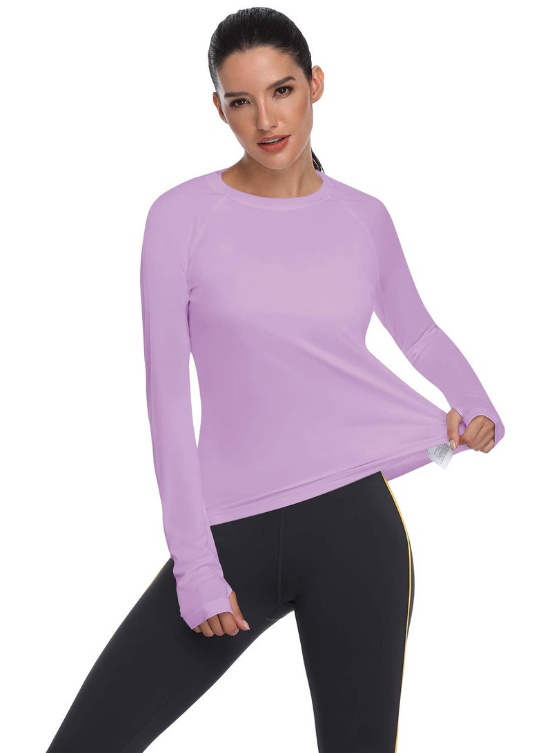 HISKYWIN Women's UPF 50+ Sun Protection Long Sleeve Shirts Outdoor Hiking Fishing Tops HF103- Light Purple-M - Image 3